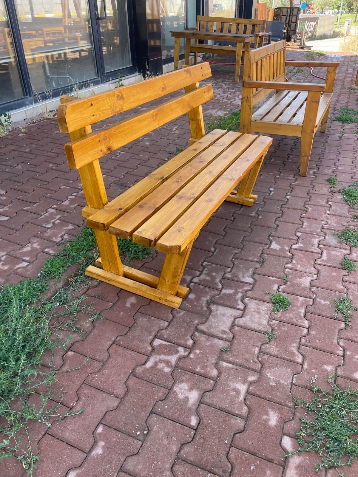 Doğal çam ağacından ikili ahşap bahçe bankı